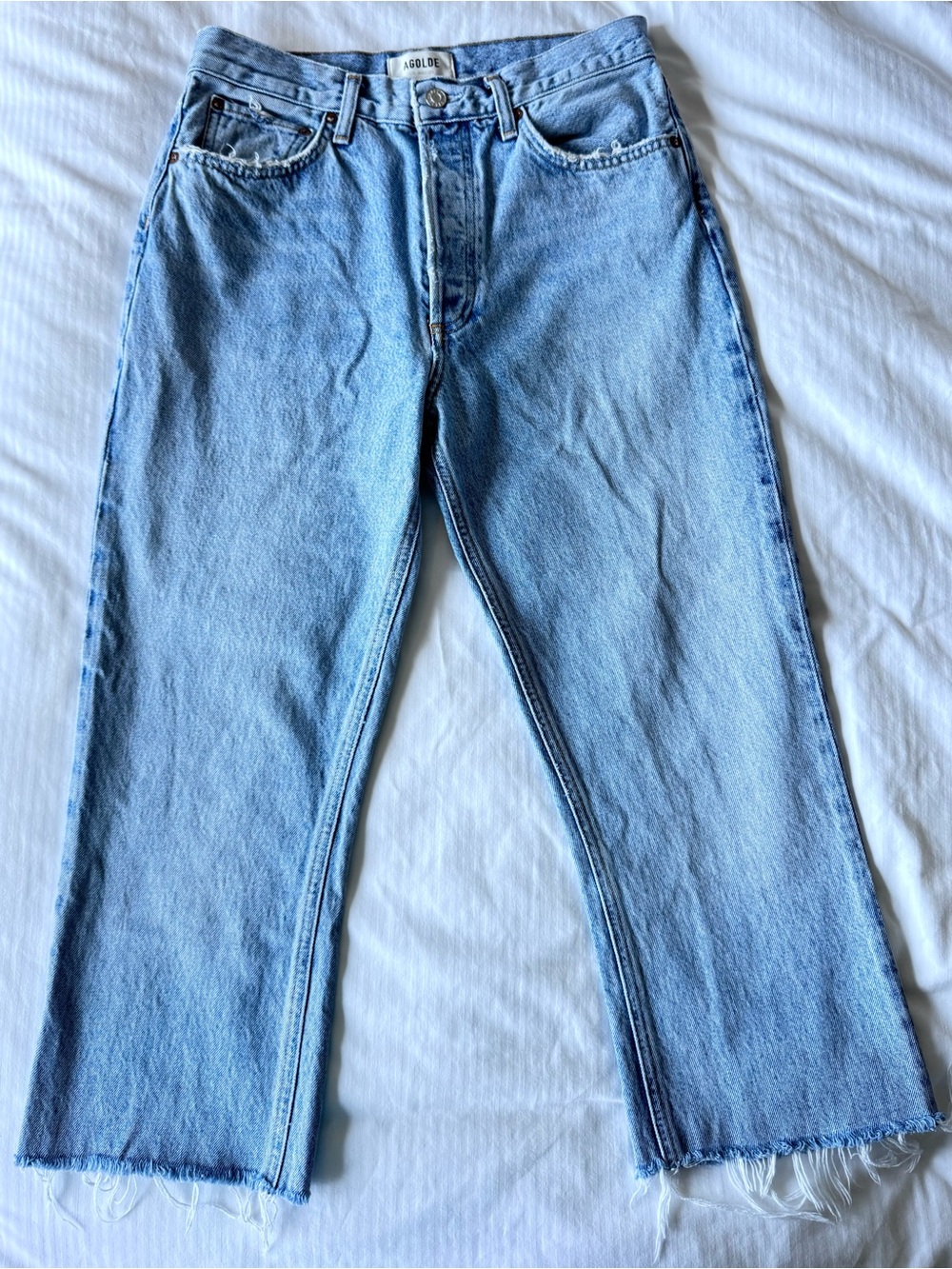 AGOLDE Relaxed Boot Jeans High Rise Crop Raw Hem Light Wash Organic Cotton 26